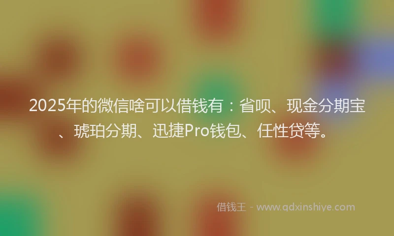 2025年的微信啥可以借钱有：省呗、现金分期宝、琥珀分期、迅捷Pro钱包、任性贷等。