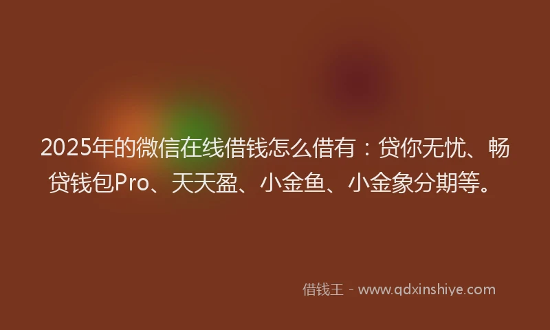 2025年的微信在线借钱怎么借有：贷你无忧、畅贷钱包Pro、天天盈、小金鱼、小金象分期等。