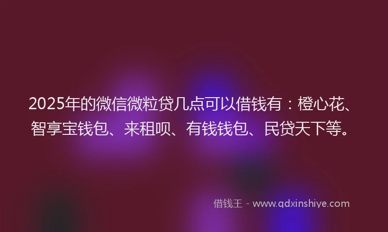 2025年的微信微粒贷几点可以借钱有：橙心花、智享宝钱包、来租呗、有钱钱包、民贷天下等。