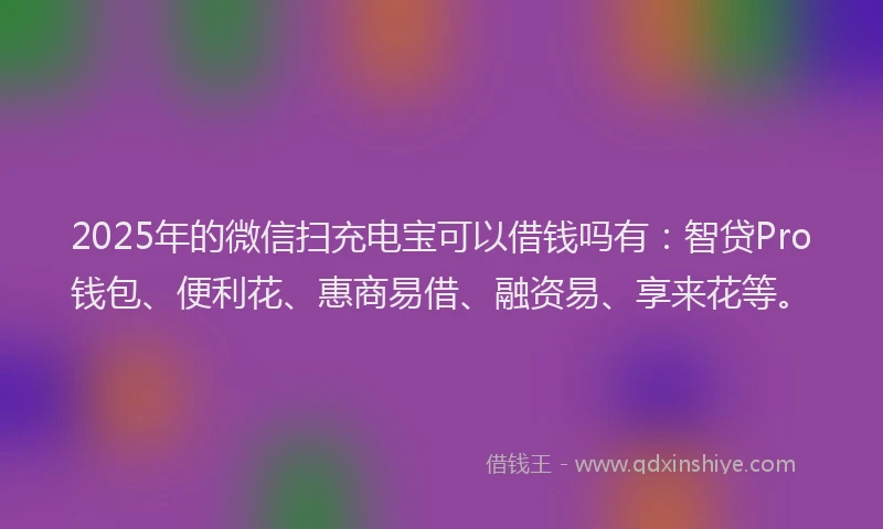 2025年的微信扫充电宝可以借钱吗有：智贷Pro钱包、便利花、惠商易借、融资易、享来花等。