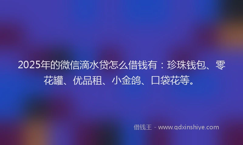 2025年的微信滴水贷怎么借钱有：珍珠钱包、零花罐、优品租、小金鸽、口袋花等。