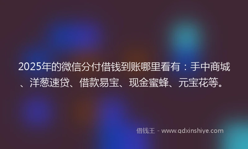 2025年的微信分付借钱到账哪里看有：手中商城、洋葱速贷、借款易宝、现金蜜蜂、元宝花等。