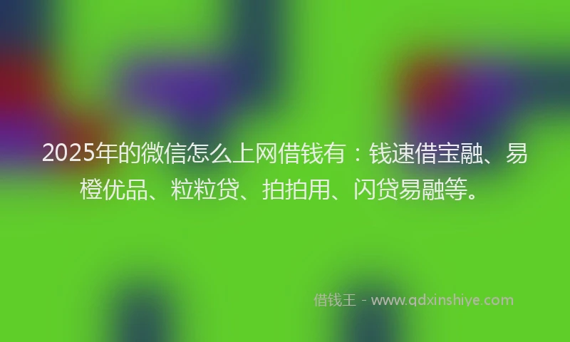2025年的微信怎么上网借钱有：钱速借宝融、易橙优品、粒粒贷、拍拍用、闪贷易融等。