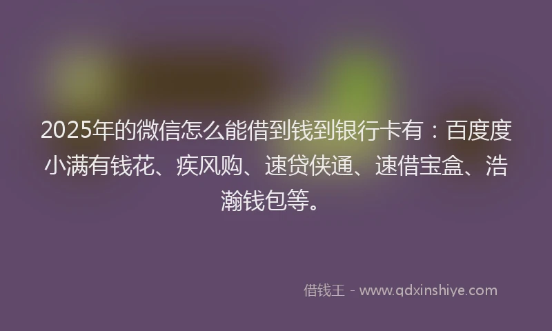 2025年的微信怎么能借到钱到银行卡有：百度度小满有钱花、疾风购、速贷侠通、速借宝盒、浩瀚钱包等。