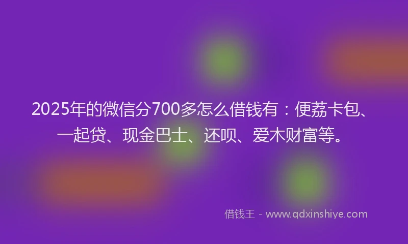 2025年的微信分700多怎么借钱有：便荔卡包、一起贷、现金巴士、还呗、爱木财富等。
