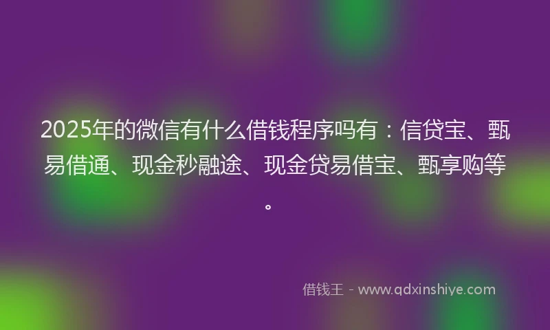 2025年的微信有什么借钱程序吗有：信贷宝、甄易借通、现金秒融途、现金贷易借宝、甄享购等。