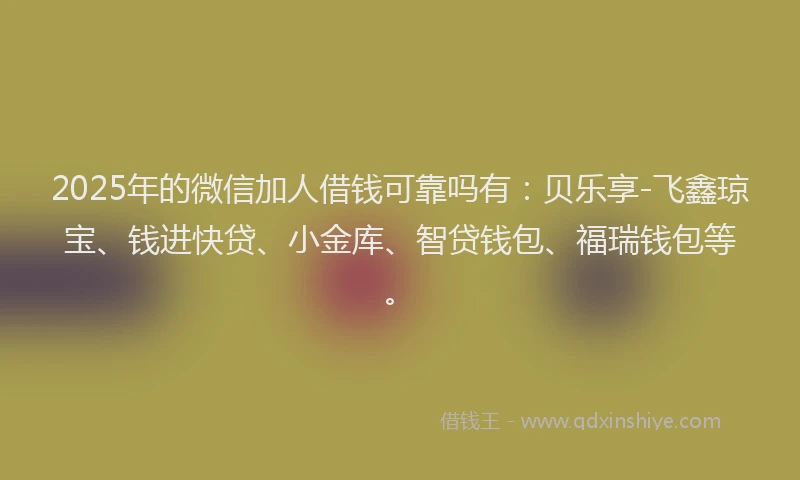 2025年的微信加人借钱可靠吗有：贝乐享-飞鑫琼宝、钱进快贷、小金库、智贷钱包、福瑞钱包等。