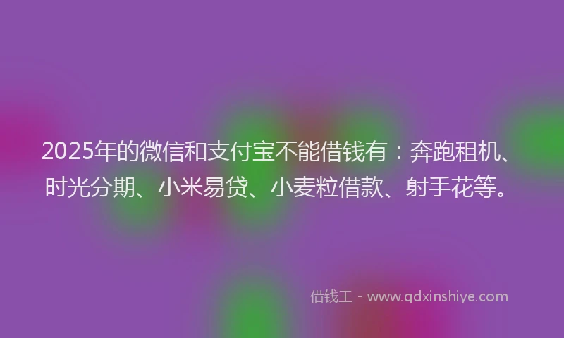 2025年的微信和支付宝不能借钱有：奔跑租机、时光分期、小米易贷、小麦粒借款、射手花等。