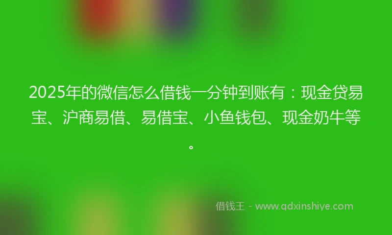 2025年的微信怎么借钱一分钟到账有：现金贷易宝、沪商易借、易借宝、小鱼钱包、现金奶牛等。