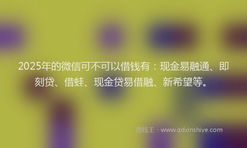2025年的微信可不可以借钱有：现金易融通、即刻贷、借蛙、现金贷易借融、新希望等。
