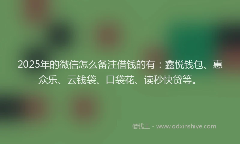 2025年的微信怎么备注借钱的有：鑫悦钱包、惠众乐、云钱袋、口袋花、读秒快贷等。