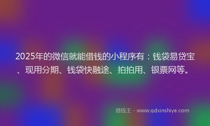 2025年的微信就能借钱的小程序有：钱袋易贷宝、现用分期、钱袋快融途、拍拍用、银票网等。