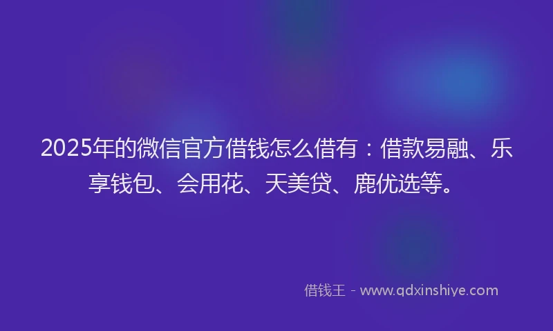 2025年的微信官方借钱怎么借有：借款易融、乐享钱包、会用花、天美贷、鹿优选等。
