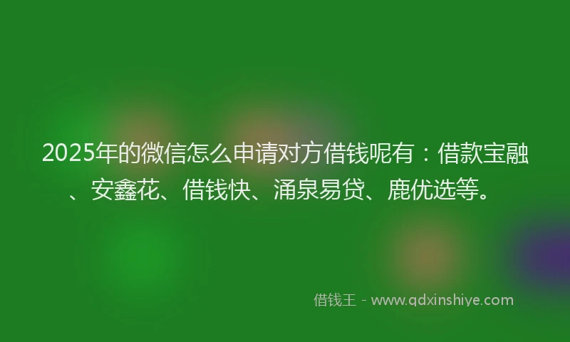2025年的微信怎么申请对方借钱呢有：借款宝融、安鑫花、借钱快、涌泉易贷、鹿优选等。