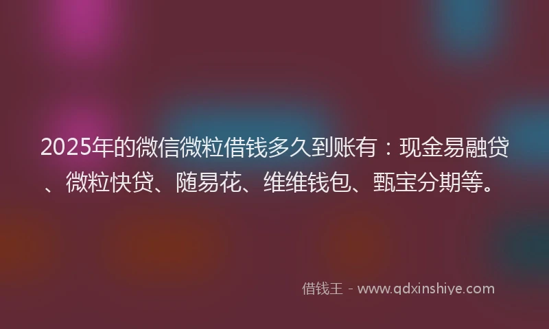 2025年的微信微粒借钱多久到账有：现金易融贷、微粒快贷、随易花、维维钱包、甄宝分期等。