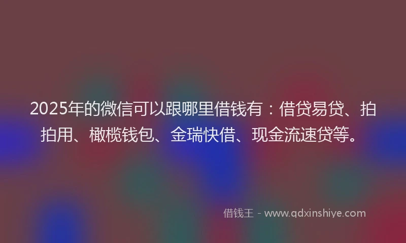 2025年的微信可以跟哪里借钱有：借贷易贷、拍拍用、橄榄钱包、金瑞快借、现金流速贷等。