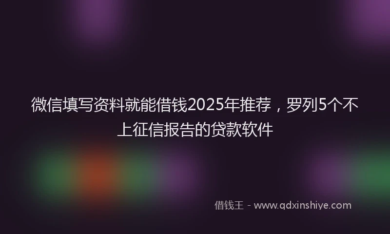 微信填写资料就能借钱2025年推荐，罗列5个不上征信报告的贷款软件