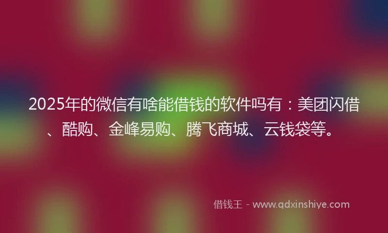 2025年的微信有啥能借钱的软件吗有：美团闪借、酷购、金峰易购、腾飞商城、云钱袋等。