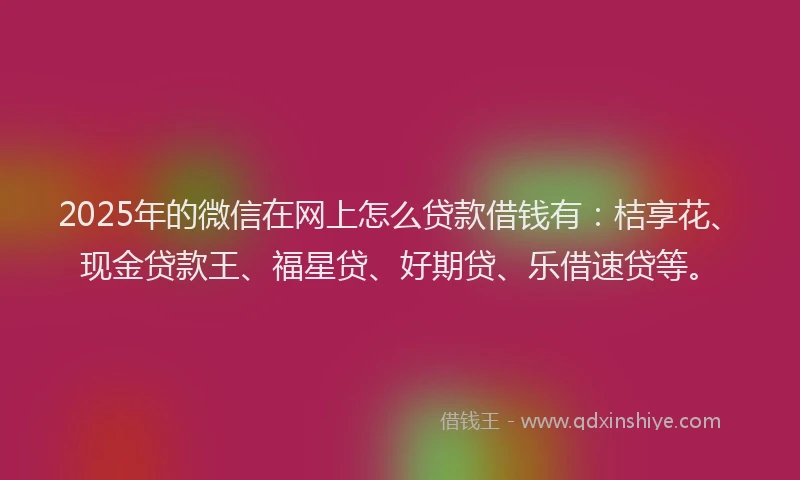 2025年的微信在网上怎么贷款借钱有：桔享花、现金贷款王、福星贷、好期贷、乐借速贷等。