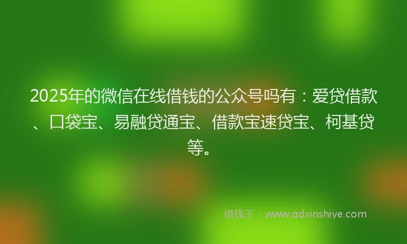 2025年的微信在线借钱的公众号吗有：爱贷借款、口袋宝、易融贷通宝、借款宝速贷宝、柯基贷等。