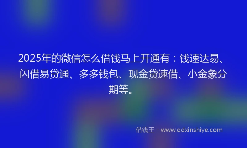 2025年的微信怎么借钱马上开通有：钱速达易、闪借易贷通、多多钱包、现金贷速借、小金象分期等。