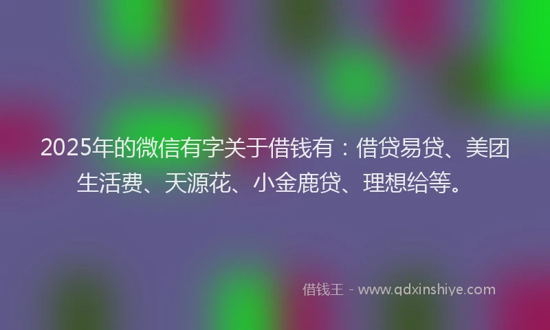 2025年的微信有字关于借钱有：借贷易贷、美团生活费、天源花、小金鹿贷、理想给等。