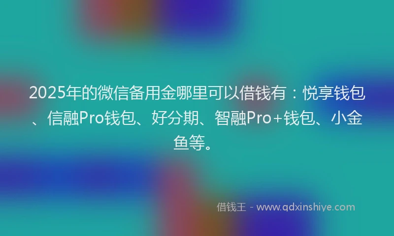2025年的微信备用金哪里可以借钱有：悦享钱包、信融Pro钱包、好分期、智融Pro+钱包、小金鱼等。