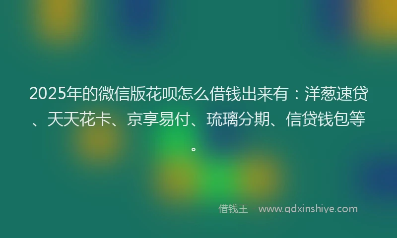 2025年的微信版花呗怎么借钱出来有：洋葱速贷、天天花卡、京享易付、琉璃分期、信贷钱包等。