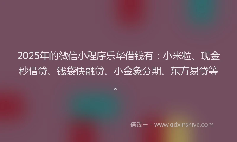 2025年的微信小程序乐华借钱有：小米粒、现金秒借贷、钱袋快融贷、小金象分期、东方易贷等。