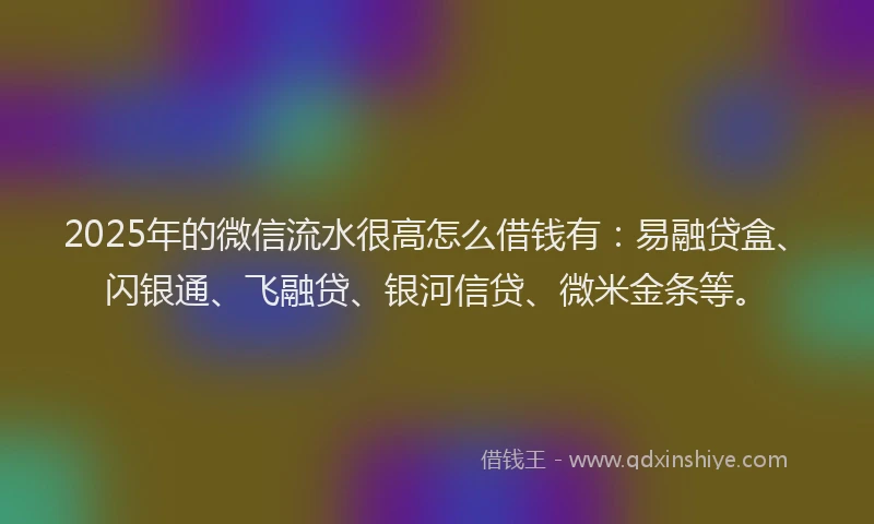 2025年的微信流水很高怎么借钱有：易融贷盒、闪银通、飞融贷、银河信贷、微米金条等。