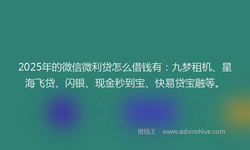 2025年的微信微利贷怎么借钱有：九梦租机、星海飞贷、闪银、现金秒到宝、快易贷宝融等。
