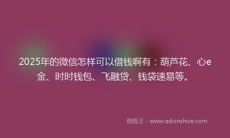 2025年的微信怎样可以借钱啊有：葫芦花、心e金、时时钱包、飞融贷、钱袋速易等。