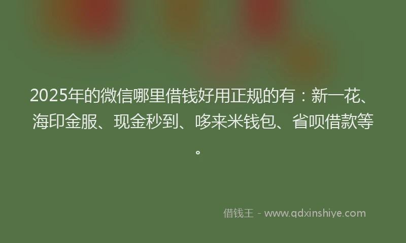 2025年的微信哪里借钱好用正规的有：新一花、海印金服、现金秒到、哆来米钱包、省呗借款等。
