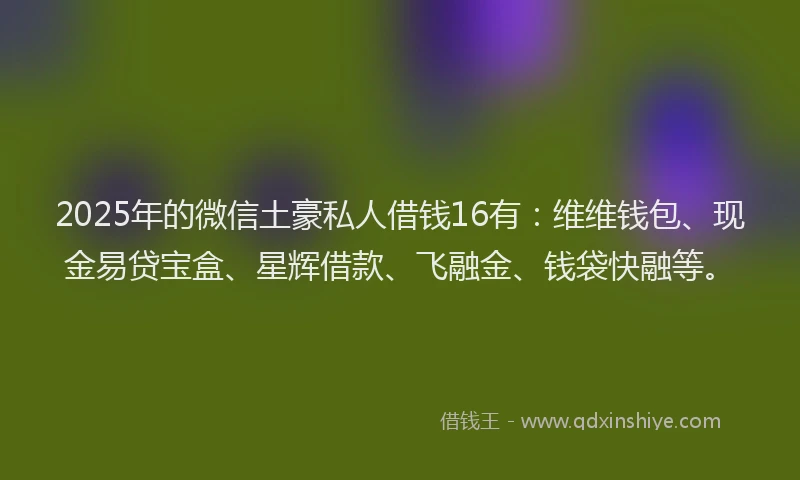 2025年的微信土豪私人借钱16有：维维钱包、现金易贷宝盒、星辉借款、飞融金、钱袋快融等。