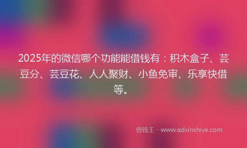 2025年的微信哪个功能能借钱有：积木盒子、芸豆分、芸豆花、人人聚财、小鱼免审、乐享快借等。