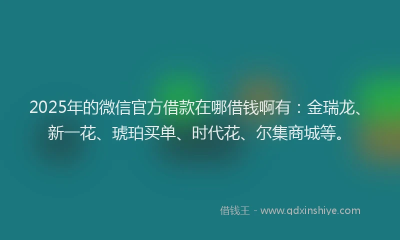 2025年的微信官方借款在哪借钱啊有：金瑞龙、新一花、琥珀买单、时代花、尔集商城等。