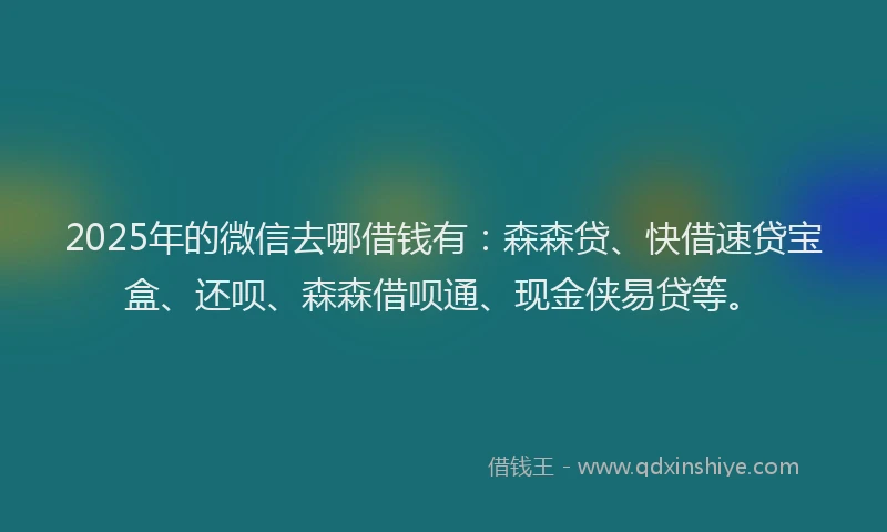 2025年的微信去哪借钱有：森森贷、快借速贷宝盒、还呗、森森借呗通、现金侠易贷等。