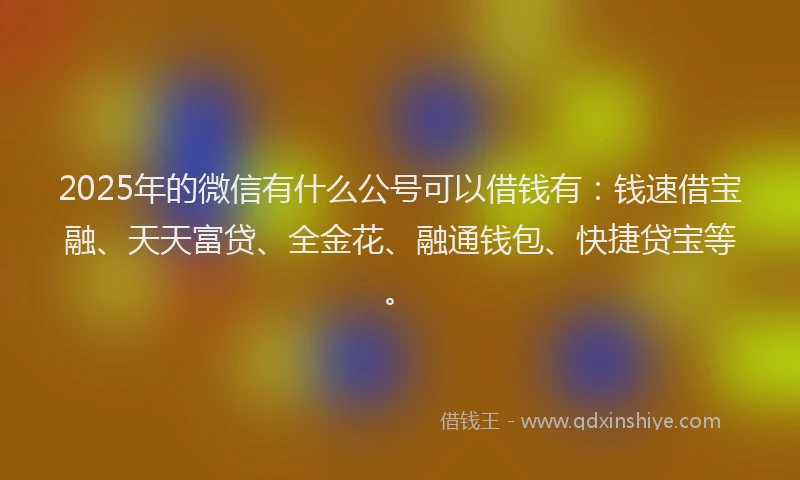 2025年的微信有什么公号可以借钱有：钱速借宝融、天天富贷、全金花、融通钱包、快捷贷宝等。