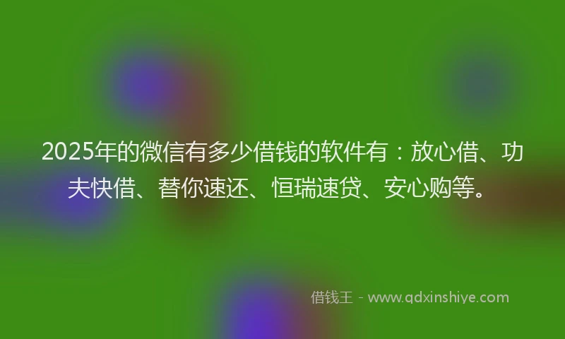 2025年的微信有多少借钱的软件有：放心借、功夫快借、替你速还、恒瑞速贷、安心购等。