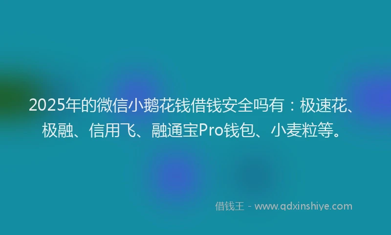 2025年的微信小鹅花钱借钱安全吗有：极速花、极融、信用飞、融通宝Pro钱包、小麦粒等。