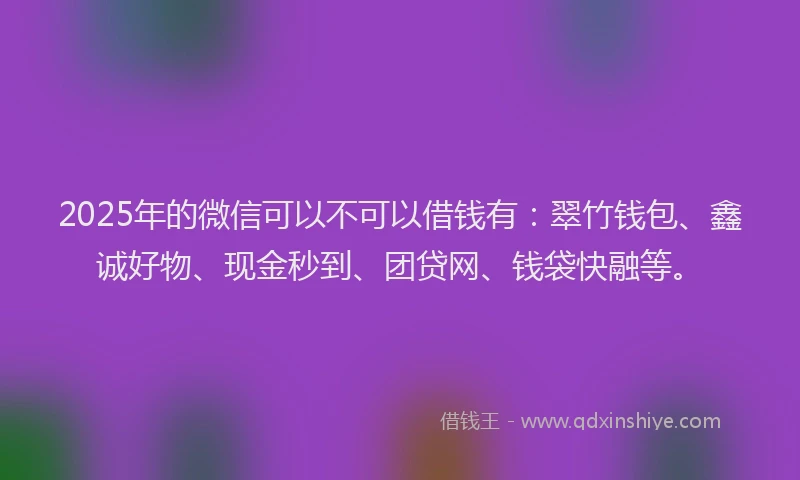 2025年的微信可以不可以借钱有：翠竹钱包、鑫诚好物、现金秒到、团贷网、钱袋快融等。