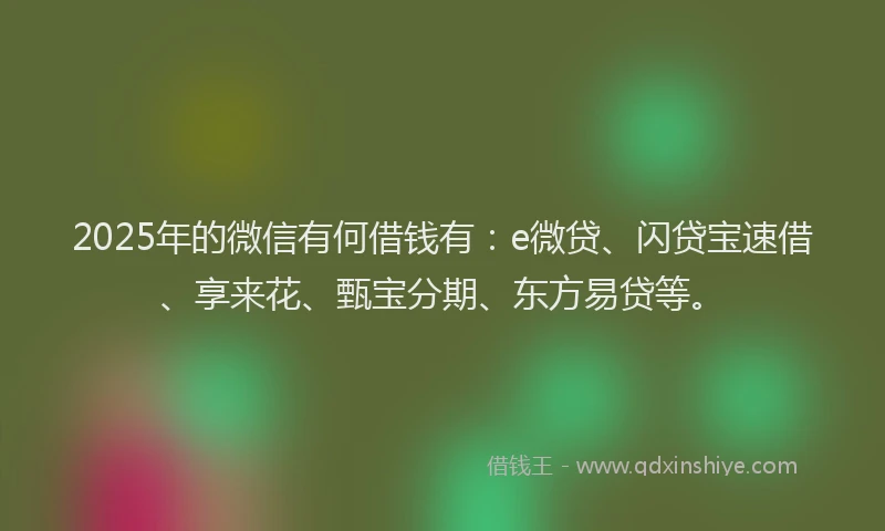 2025年的微信有何借钱有：e微贷、闪贷宝速借、享来花、甄宝分期、东方易贷等。