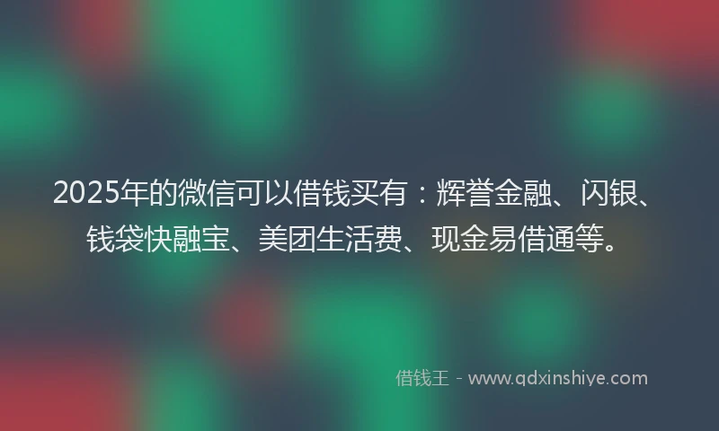 2025年的微信可以借钱买有：辉誉金融、闪银、钱袋快融宝、美团生活费、现金易借通等。