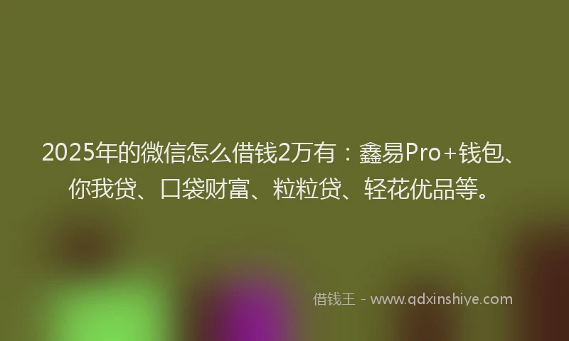 2025年的微信怎么借钱2万有：鑫易Pro+钱包、你我贷、口袋财富、粒粒贷、轻花优品等。