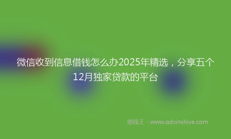 微信收到信息借钱怎么办2025年精选，分享五个12月独家贷款的平台