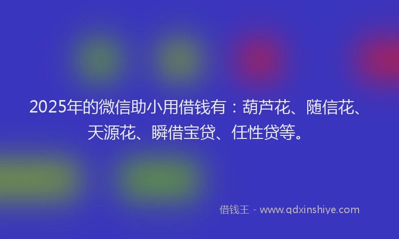 2025年的微信助小用借钱有：葫芦花、随信花、天源花、瞬借宝贷、任性贷等。