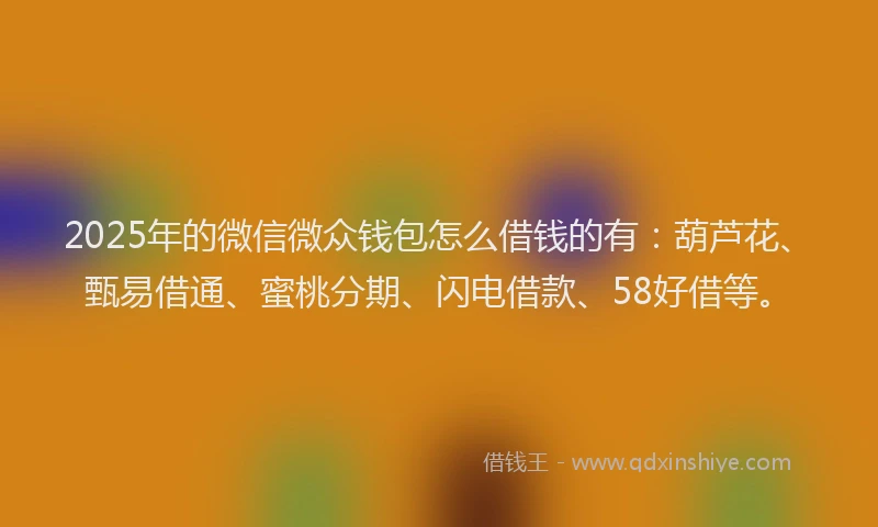 2025年的微信微众钱包怎么借钱的有：葫芦花、甄易借通、蜜桃分期、闪电借款、58好借等。
