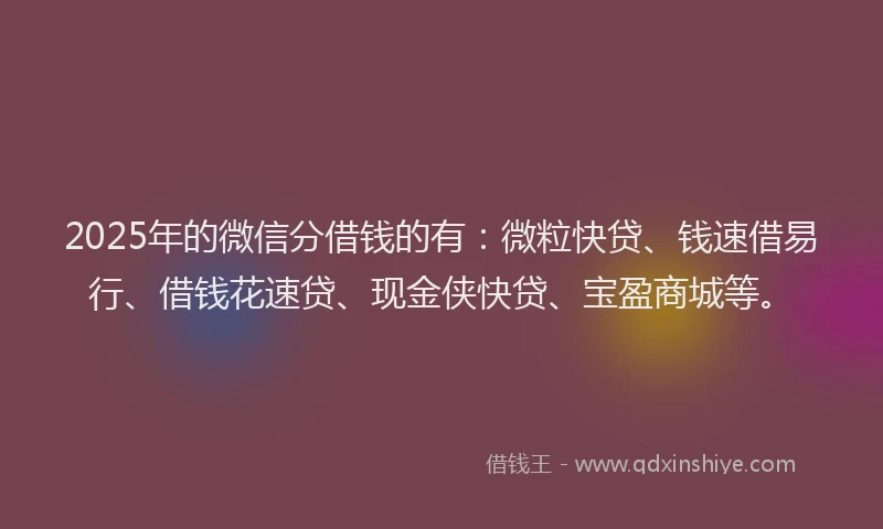 2025年的微信分借钱的有：微粒快贷、钱速借易行、借钱花速贷、现金侠快贷、宝盈商城等。