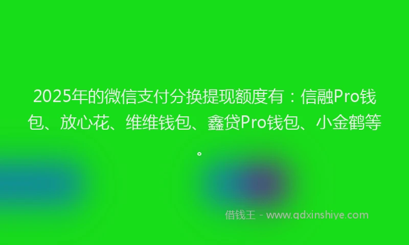 2025年的微信支付分换提现额度有：信融Pro钱包、放心花、维维钱包、鑫贷Pro钱包、小金鹤等。