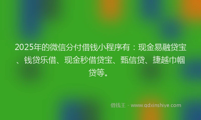 2025年的微信分付借钱小程序有：现金易融贷宝、钱贷乐借、现金秒借贷宝、甄信贷、捷越巾帼贷等。